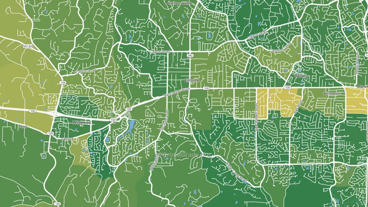 Ellisville, MO Map of Burglary Rates