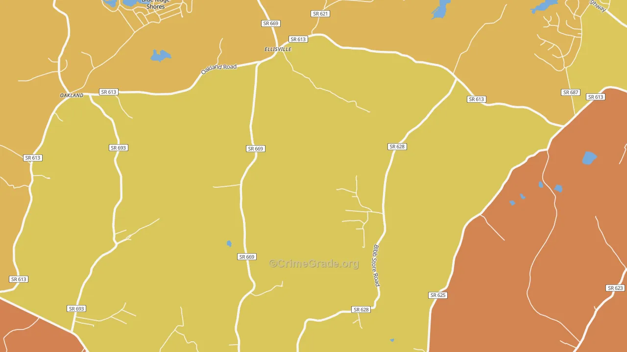 Ellisville, VA Map of Burglary Rates