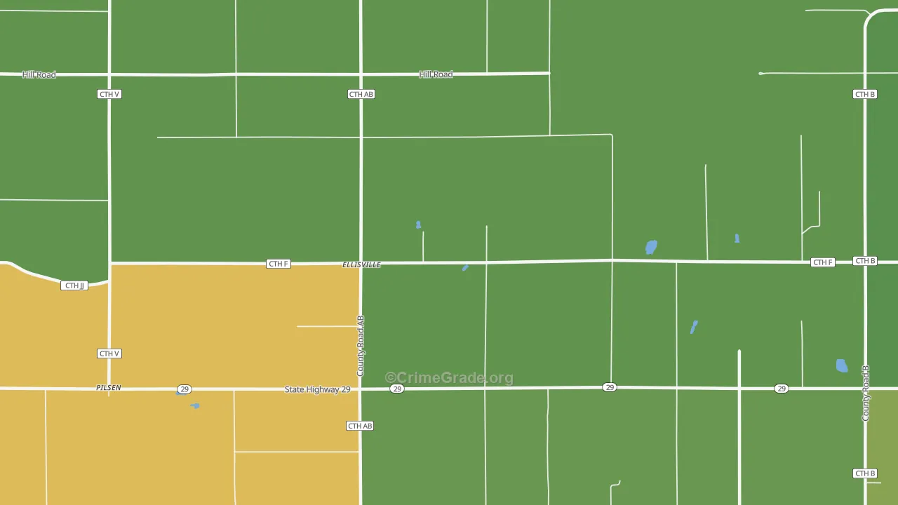 Ellisville, WI Map of Burglary Rates