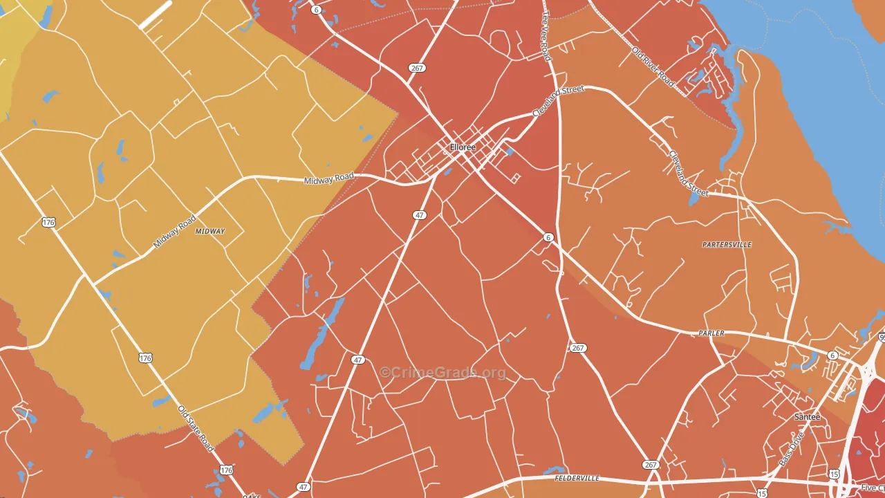 Elloree, SC Map of Burglary Rates