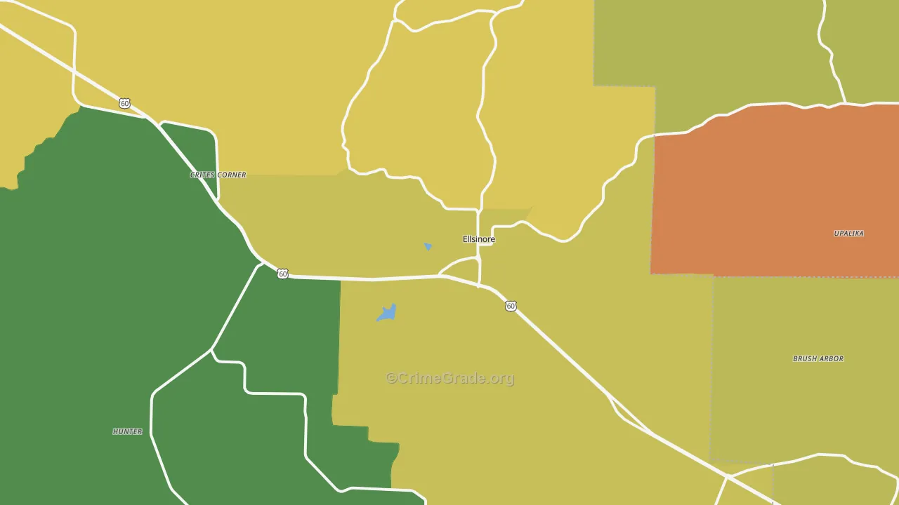 Ellsinore, MO Map of Burglary Rates