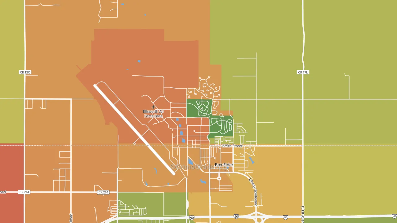 Ellsworth Afb, SD Map of Burglary Rates