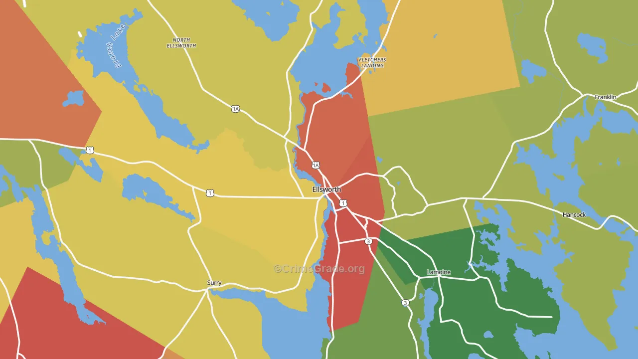 Ellsworth, ME Map of Burglary Rates