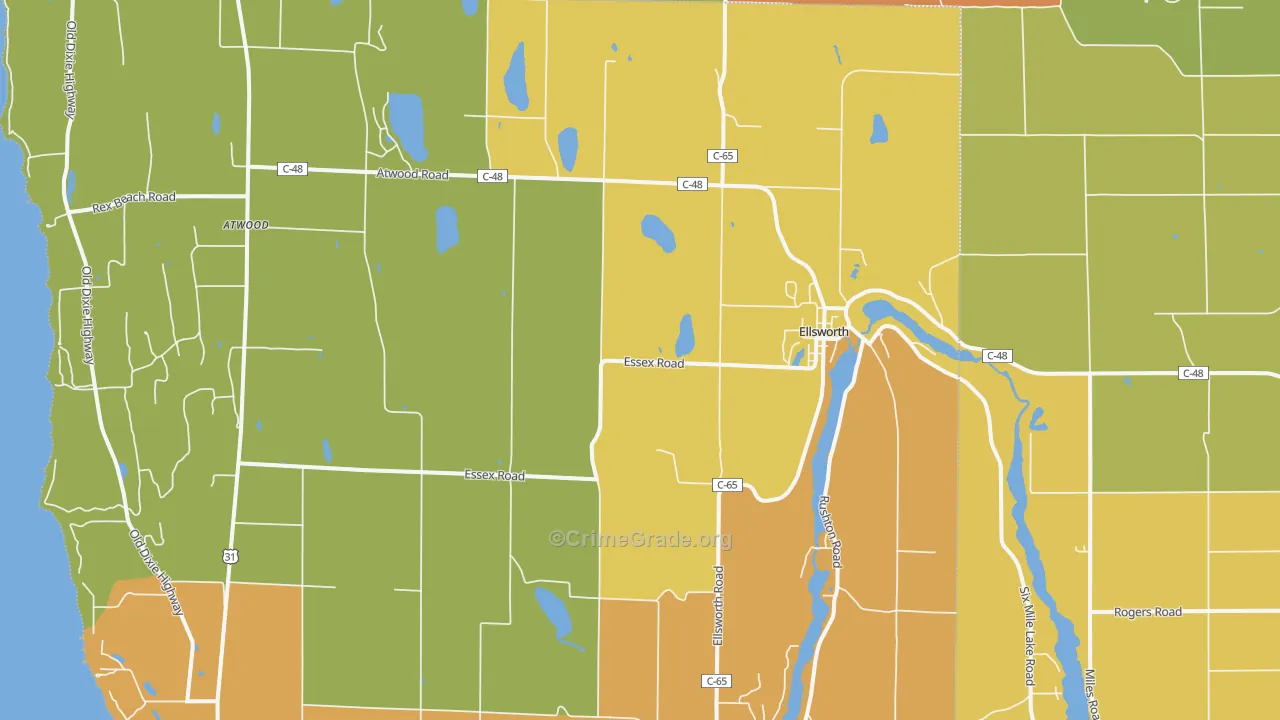Ellsworth, MI Map of Burglary Rates