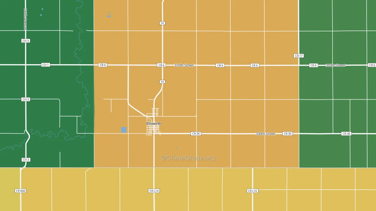 Ellsworth, MN Map of Burglary Rates