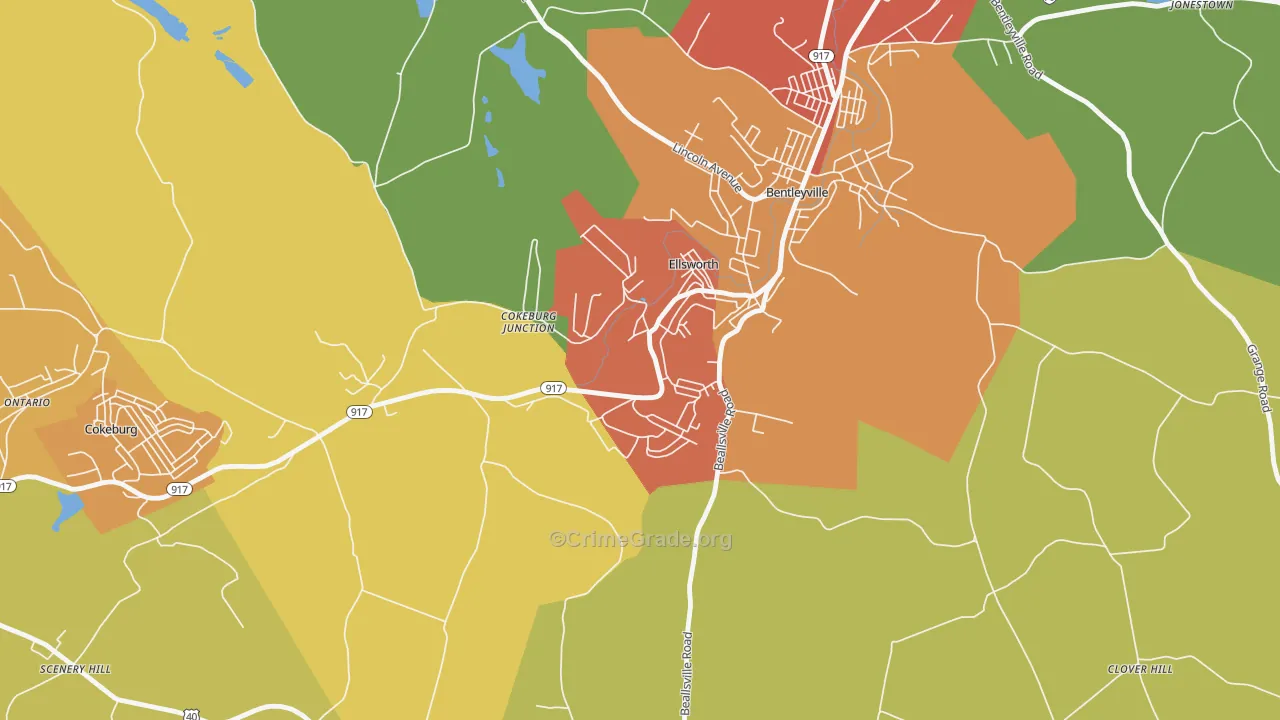 Ellsworth, PA Map of Burglary Rates