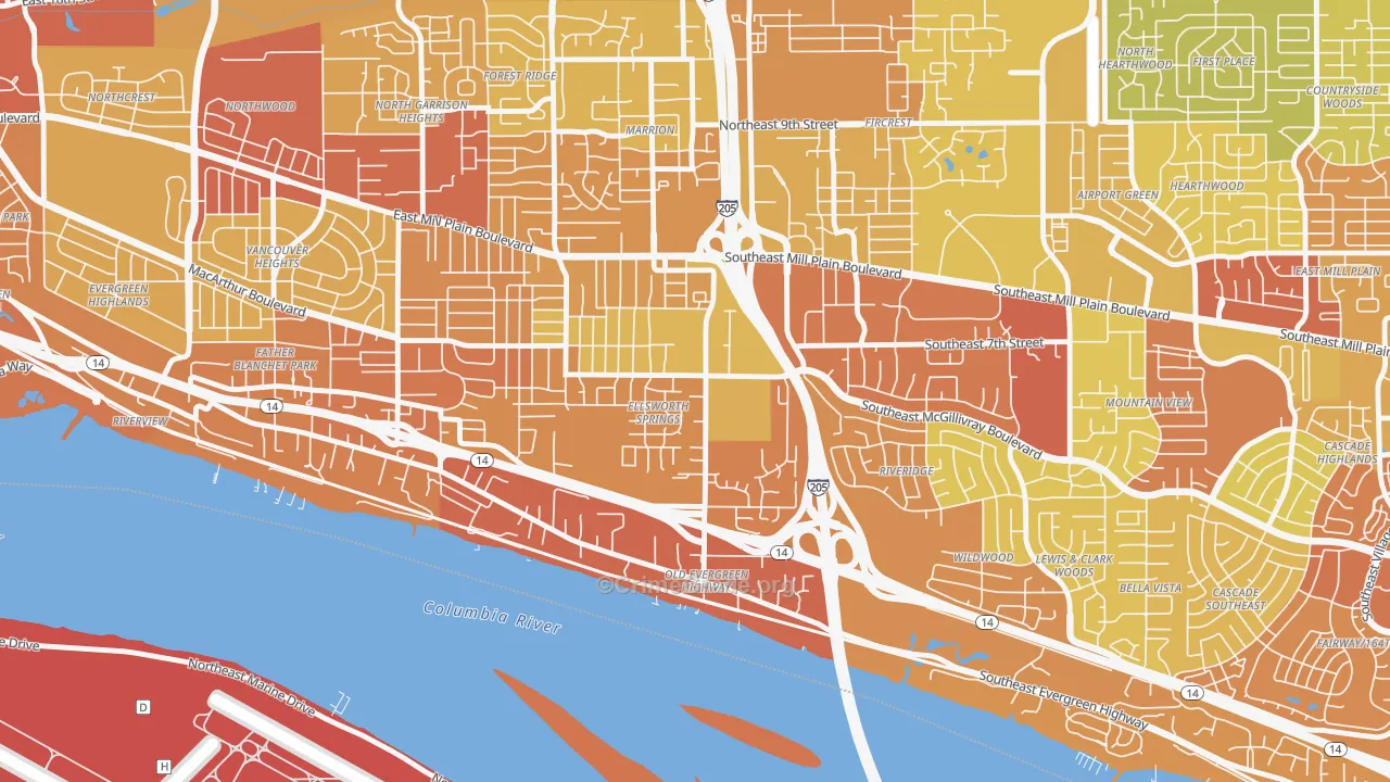 Ellsworth Springs, Vancouver, WA Map of Burglary Rates