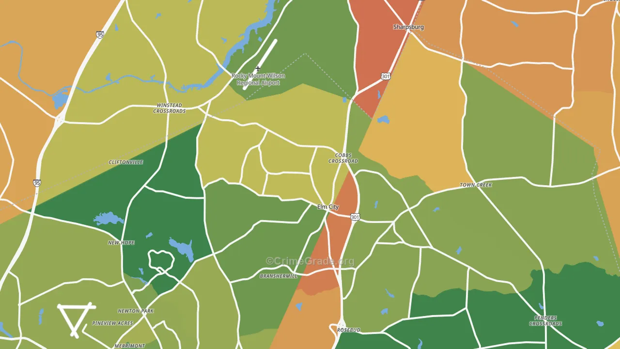 Elm City, NC Map of Burglary Rates