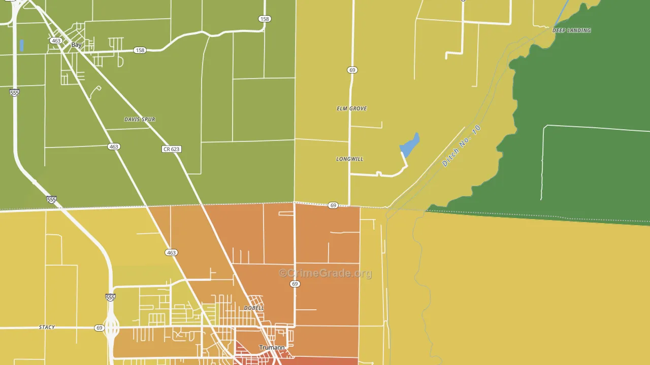 Elm Grove, AR Map of Burglary Rates