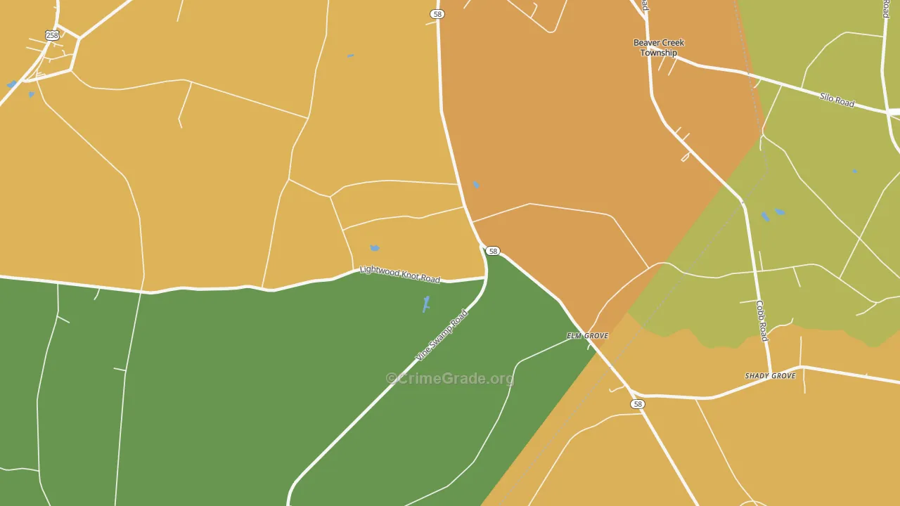 Elm Grove, NC Map of Burglary Rates