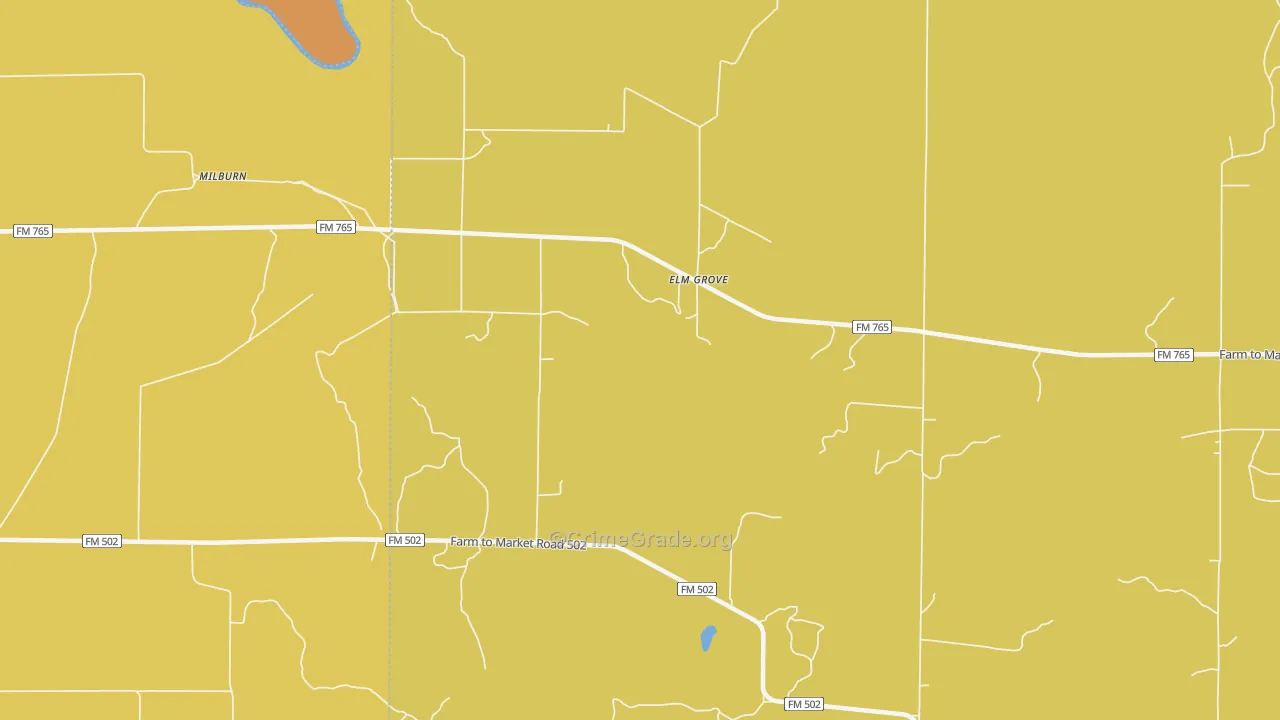 Elm Grove, TX Map of Burglary Rates