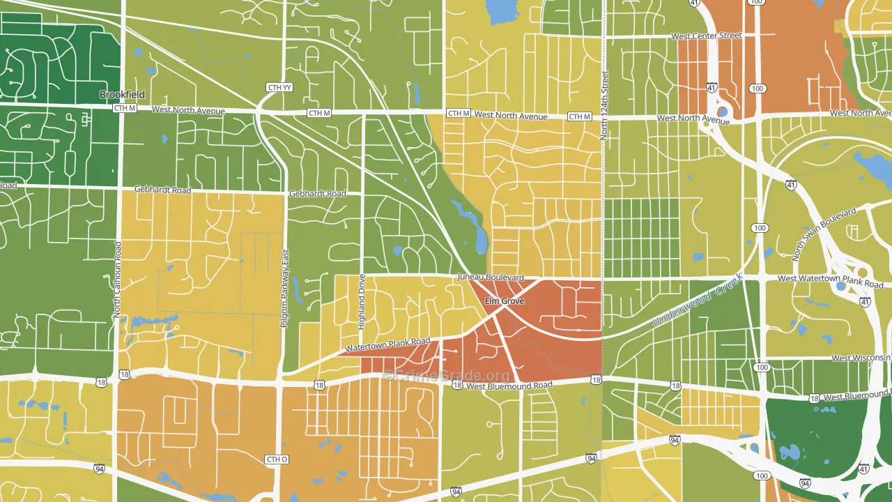 Elm Grove, WI Map of Burglary Rates