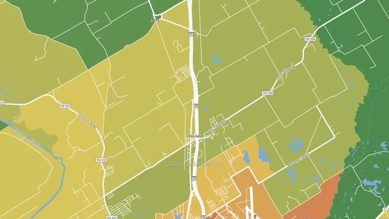 Elm Mott, TX Map of Burglary Rates
