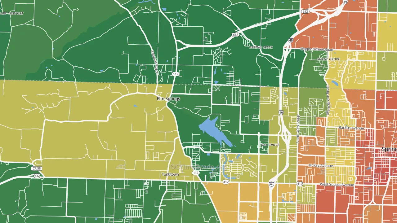 Elm Springs, AR Map of Burglary Rates
