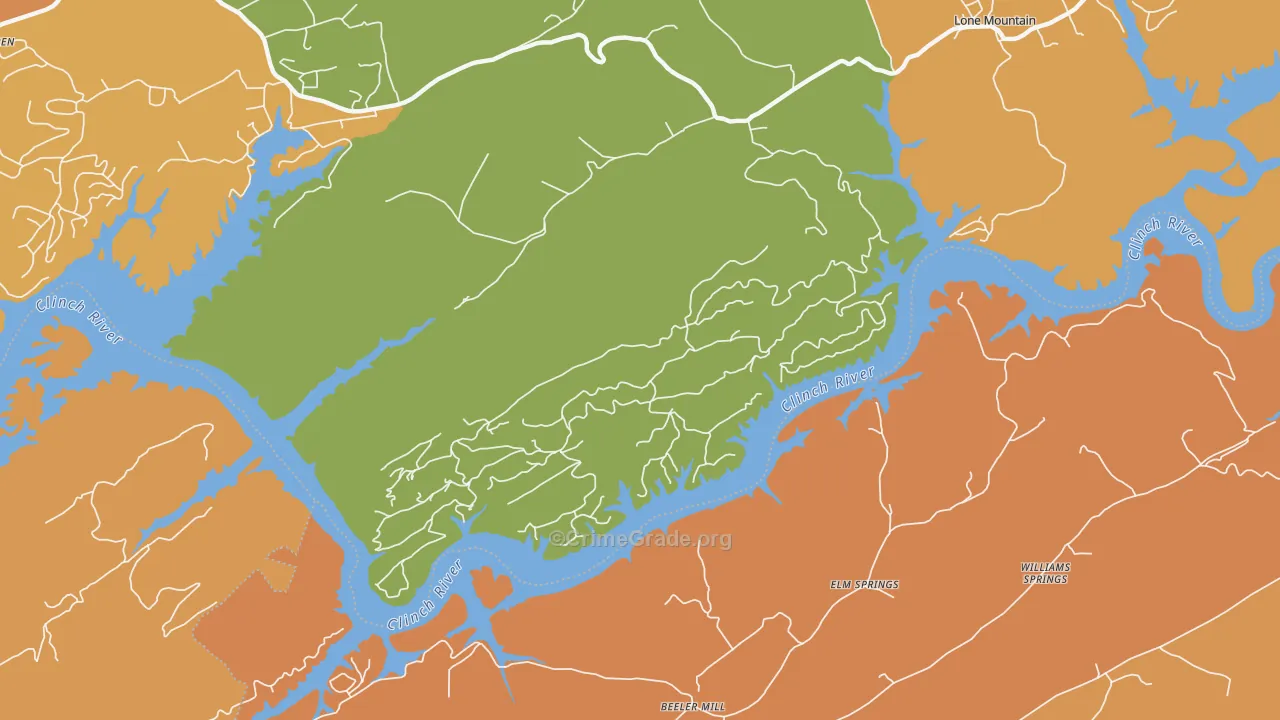 Elm Springs, TN Map of Burglary Rates