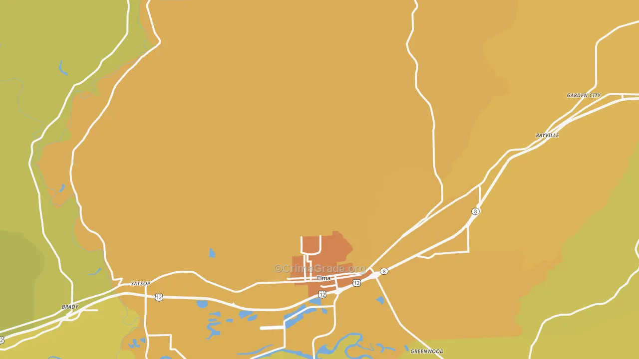 Elma, WA Map of Burglary Rates