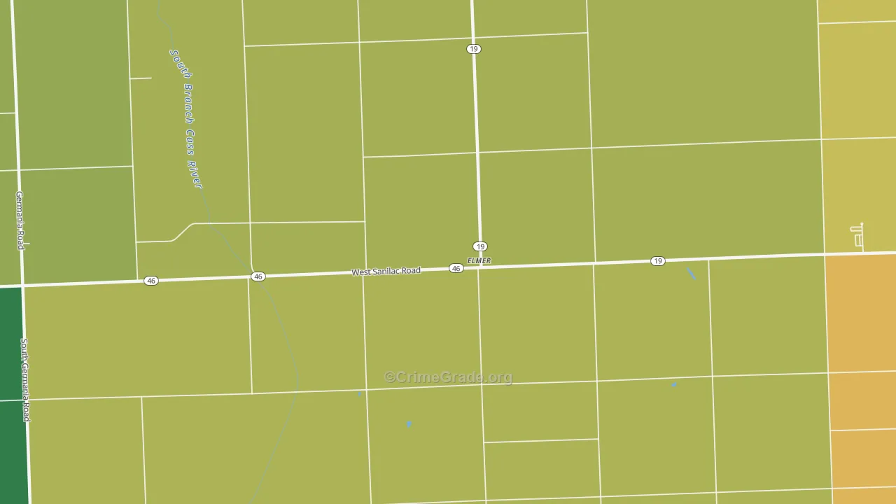 Elmer, MI Map of Burglary Rates