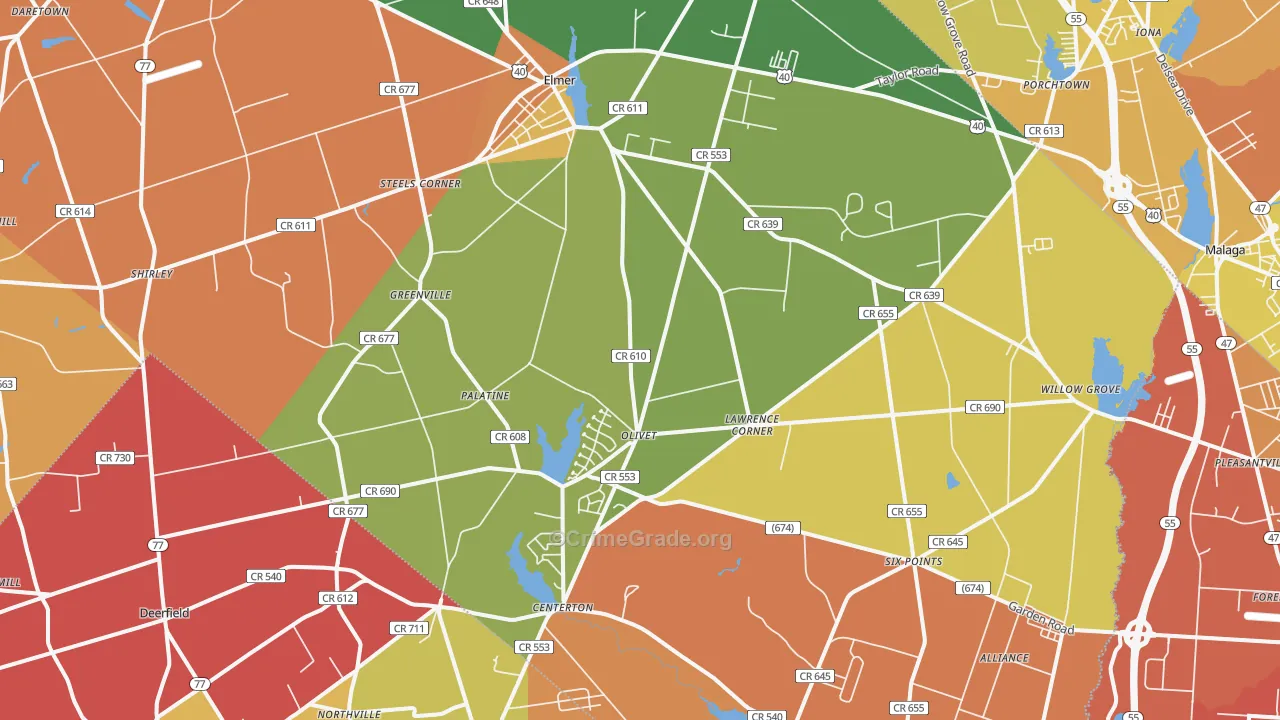 Elmer, NJ Map of Burglary Rates