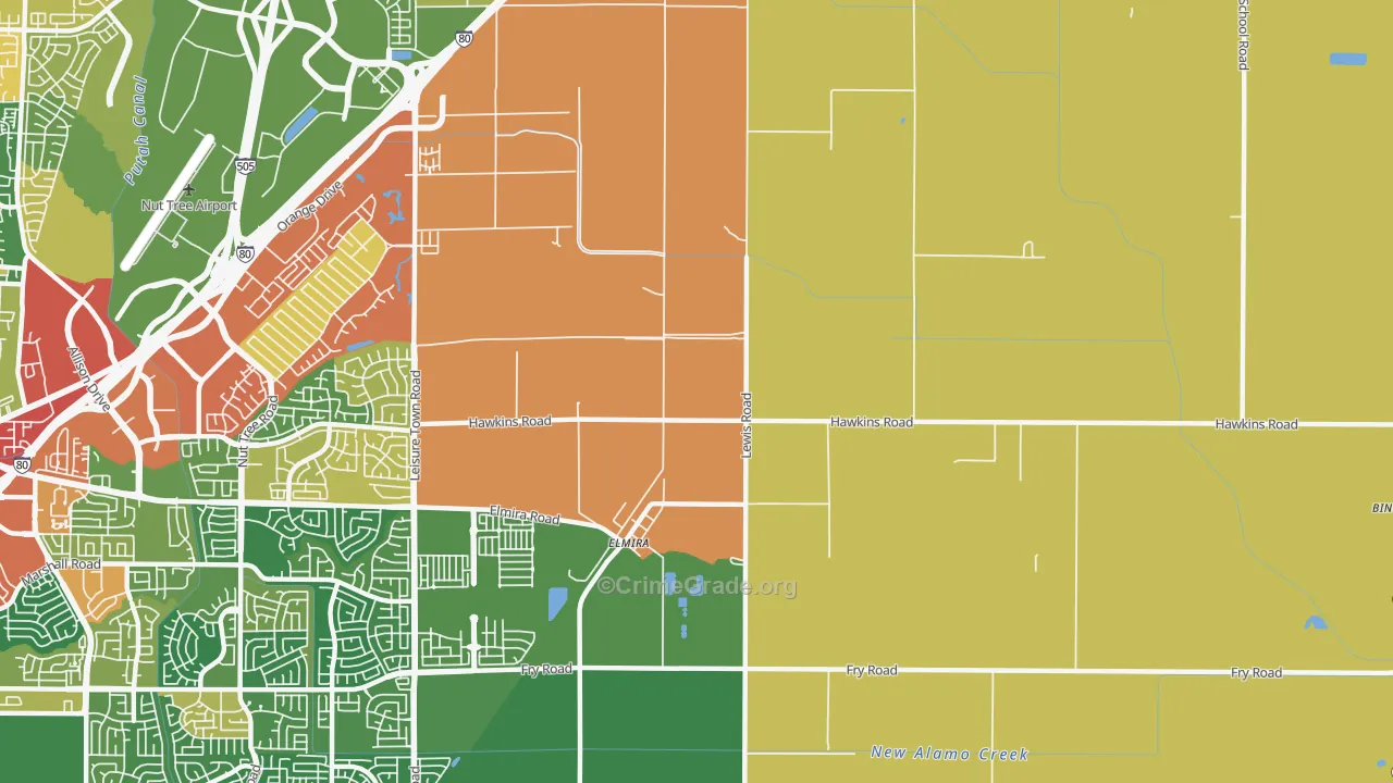Elmira, CA Map of Burglary Rates