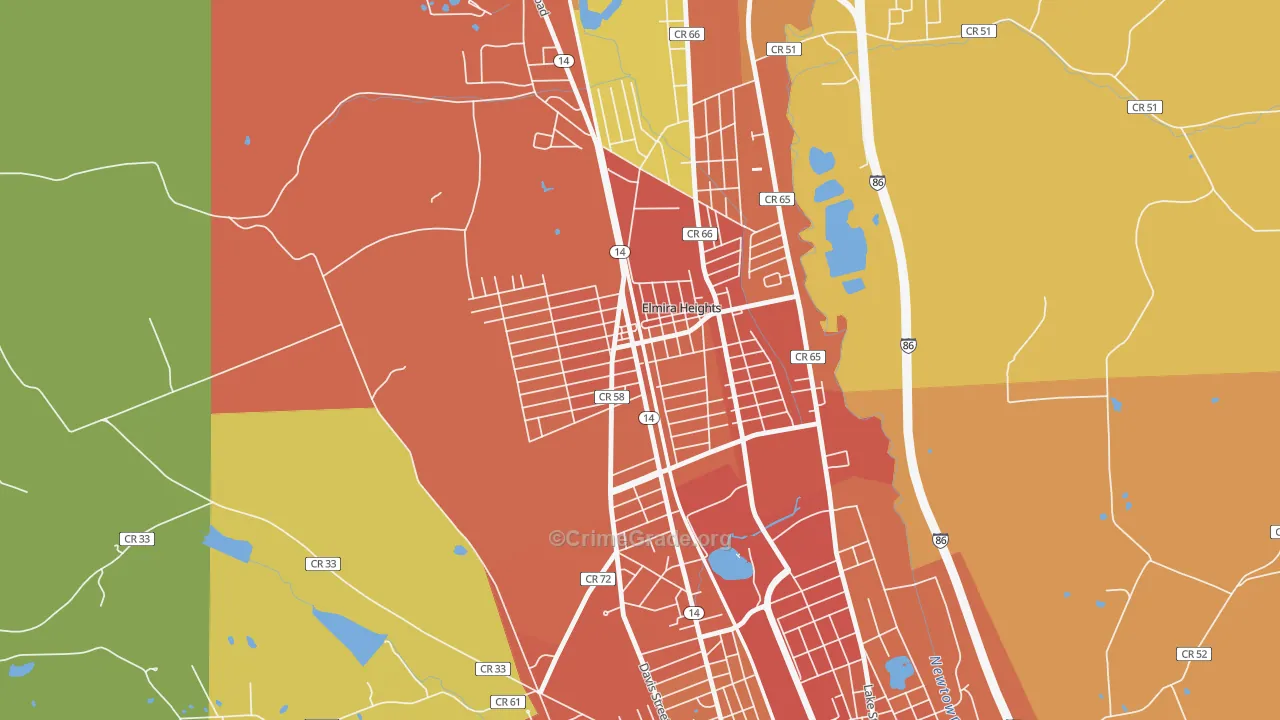Elmira Heights, NY Map of Burglary Rates