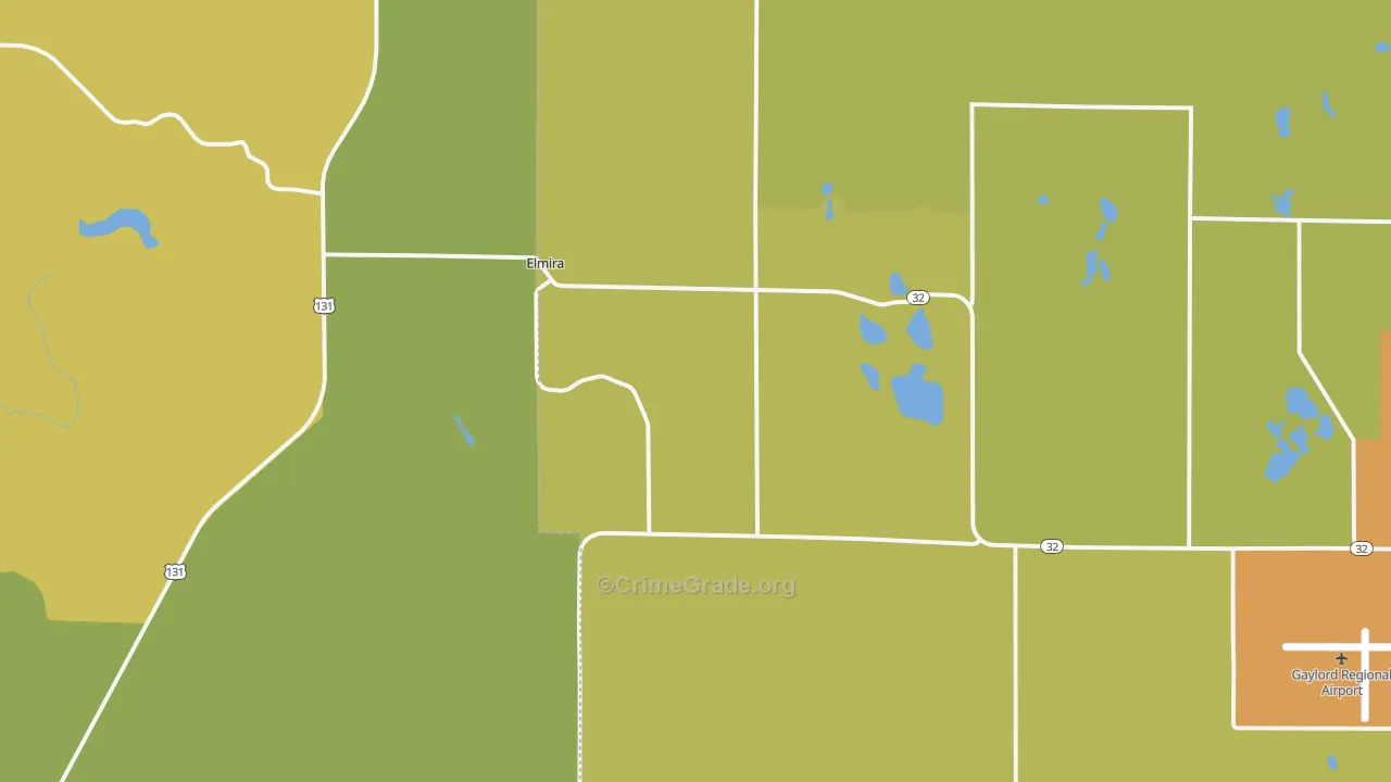 Elmira, MI Map of Burglary Rates