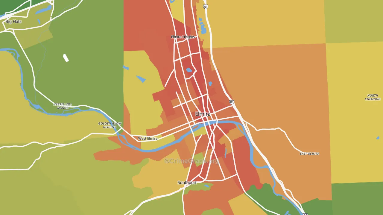 Elmira, NY Map of Burglary Rates