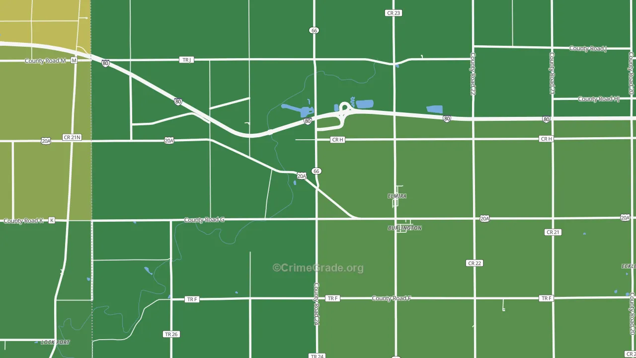 Elmira, OH Map of Burglary Rates
