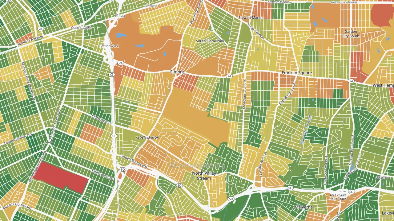 Elmont, NY Map of Burglary Rates