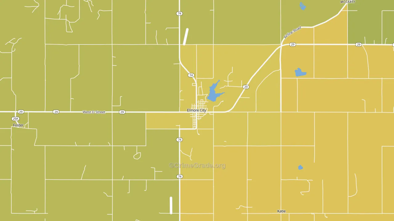 Elmore City, OK Map of Burglary Rates
