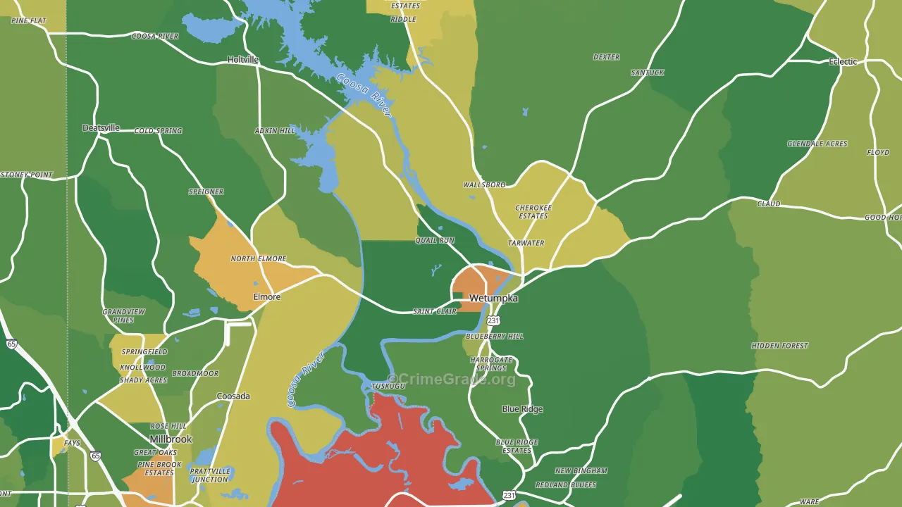 Elmore County, AL Map of Burglary Rates