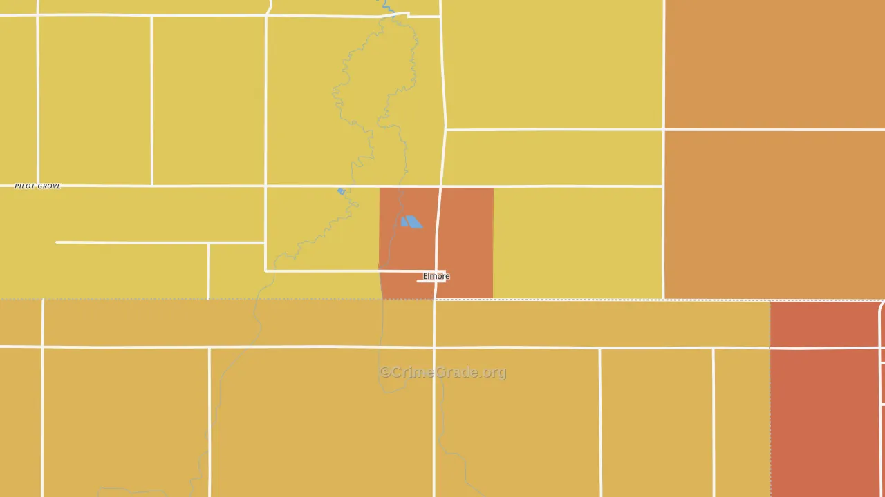 Elmore, MN Map of Burglary Rates