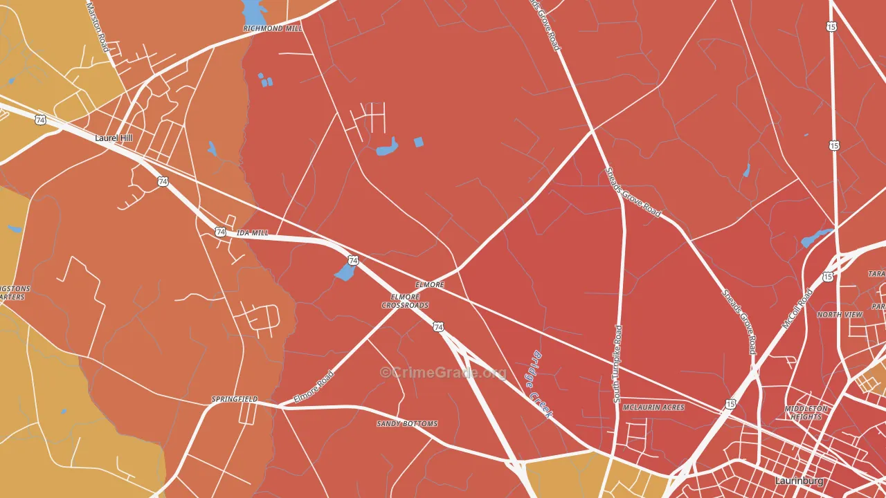 Elmore, NC Map of Burglary Rates