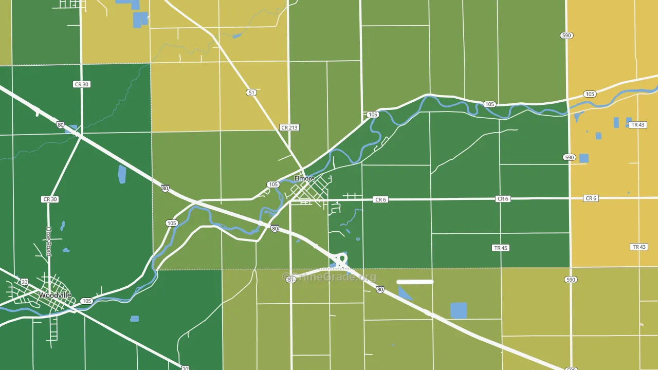 Elmore, OH Map of Burglary Rates
