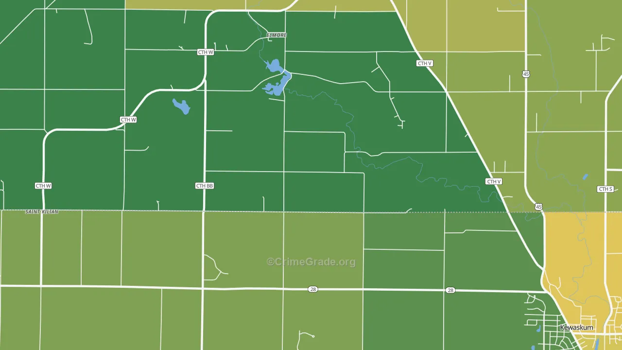 Elmore, WI Map of Burglary Rates