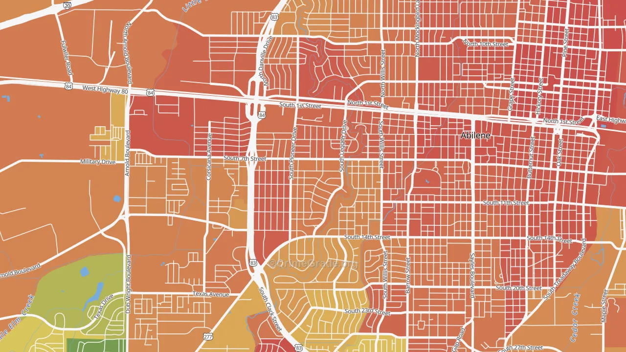 Elmwood Area, Abilene, TX Map of Burglary Rates