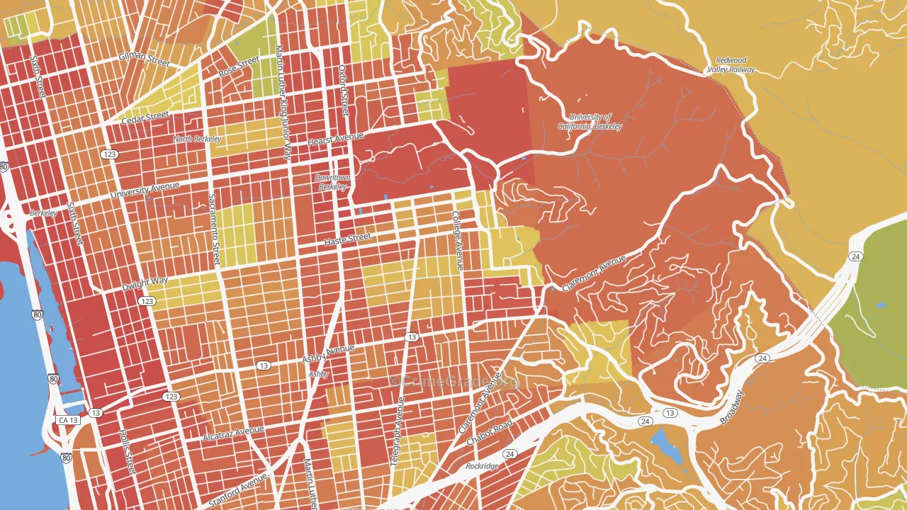 Elmwood, Berkeley, CA Map of Burglary Rates