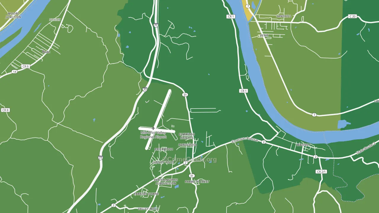 Elmwood Heights, WV Map of Burglary Rates
