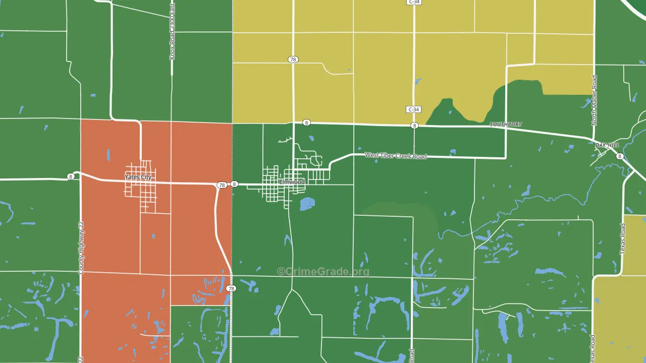 Elmwood, IL Map of Burglary Rates