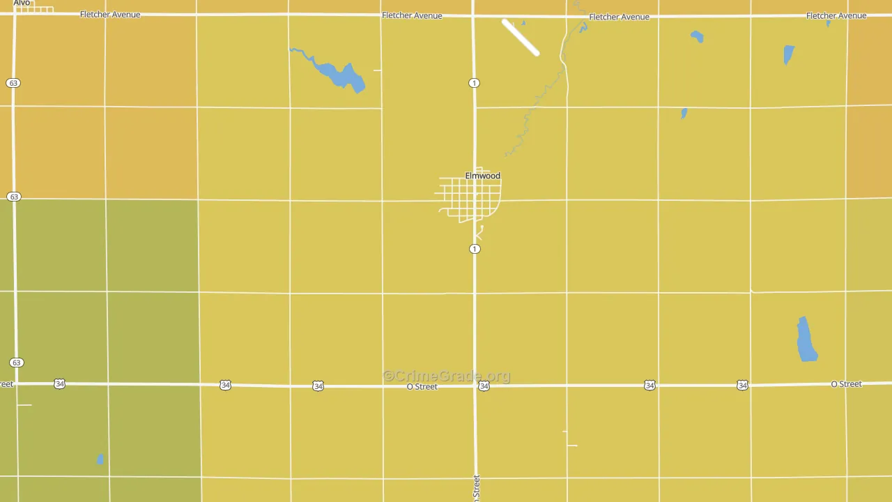 Elmwood, NE Map of Burglary Rates