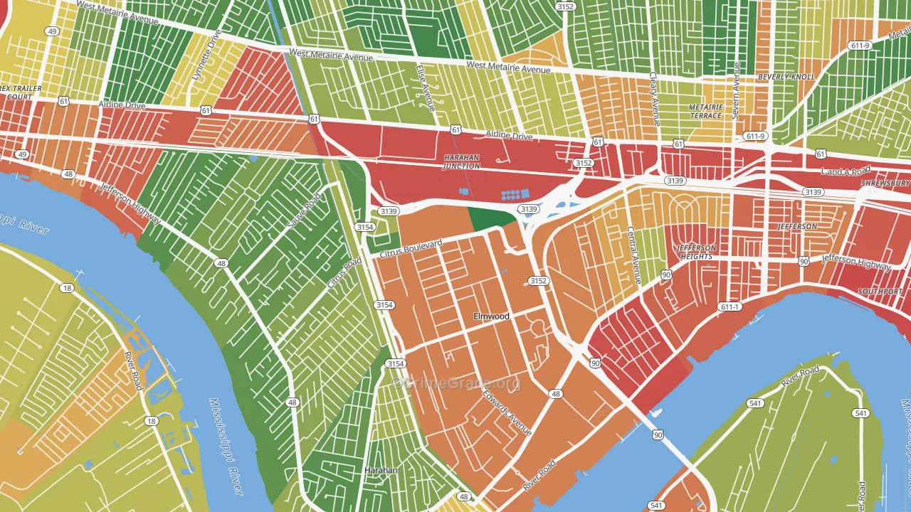 Elmwood, New Orleans, LA Map of Burglary Rates