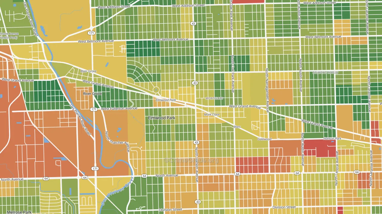 Elmwood Park, IL Map of Burglary Rates