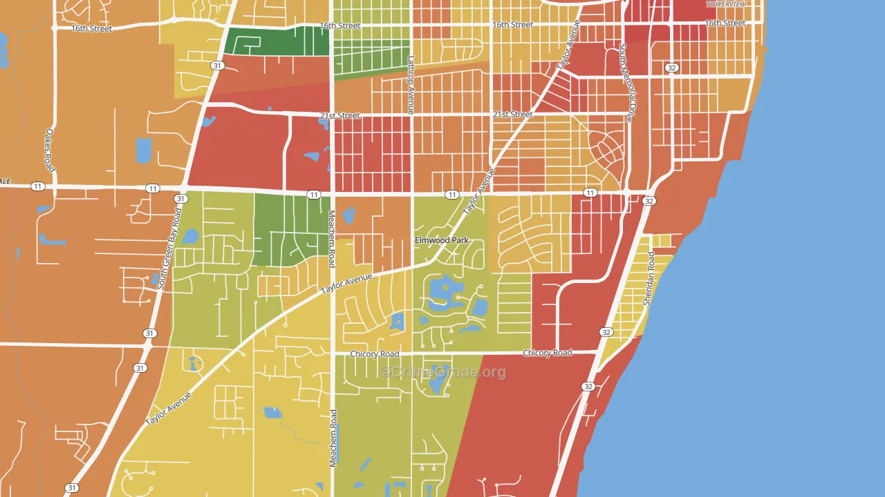 Elmwood Park, WI Map of Burglary Rates