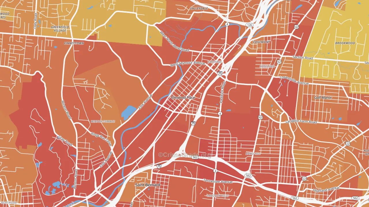 Elmwood Place, OH Map of Burglary Rates