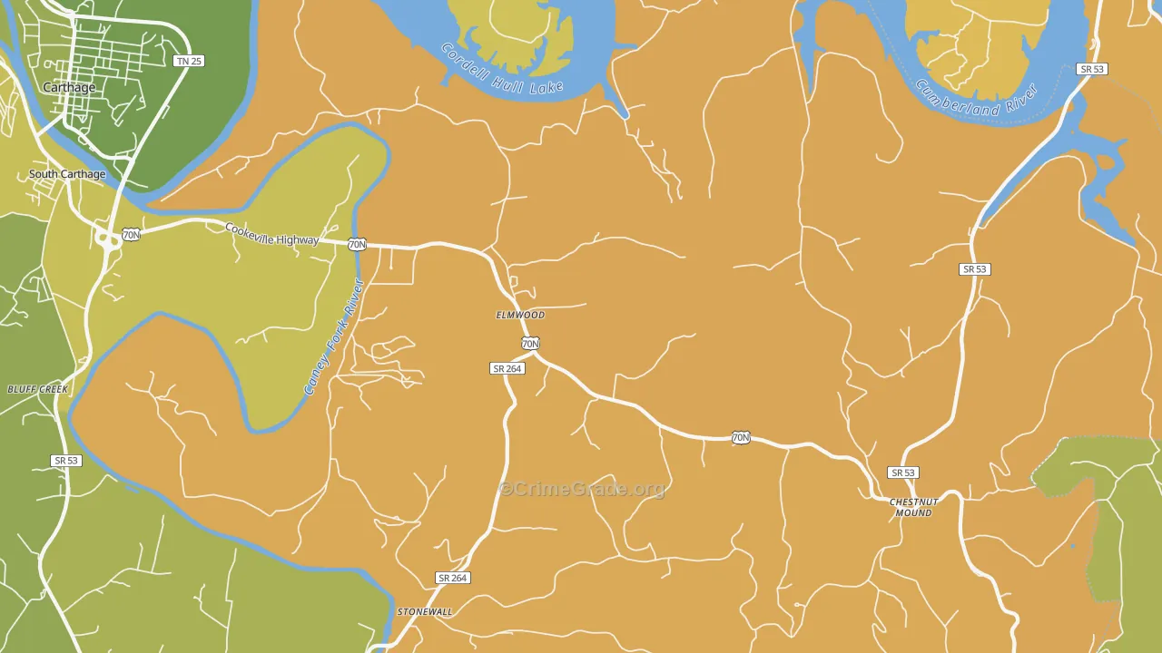 Elmwood, TN Map of Burglary Rates