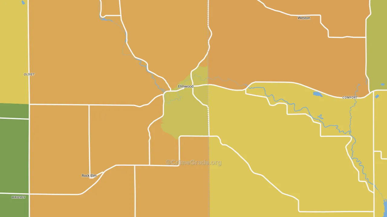 Elmwood, WI Map of Burglary Rates