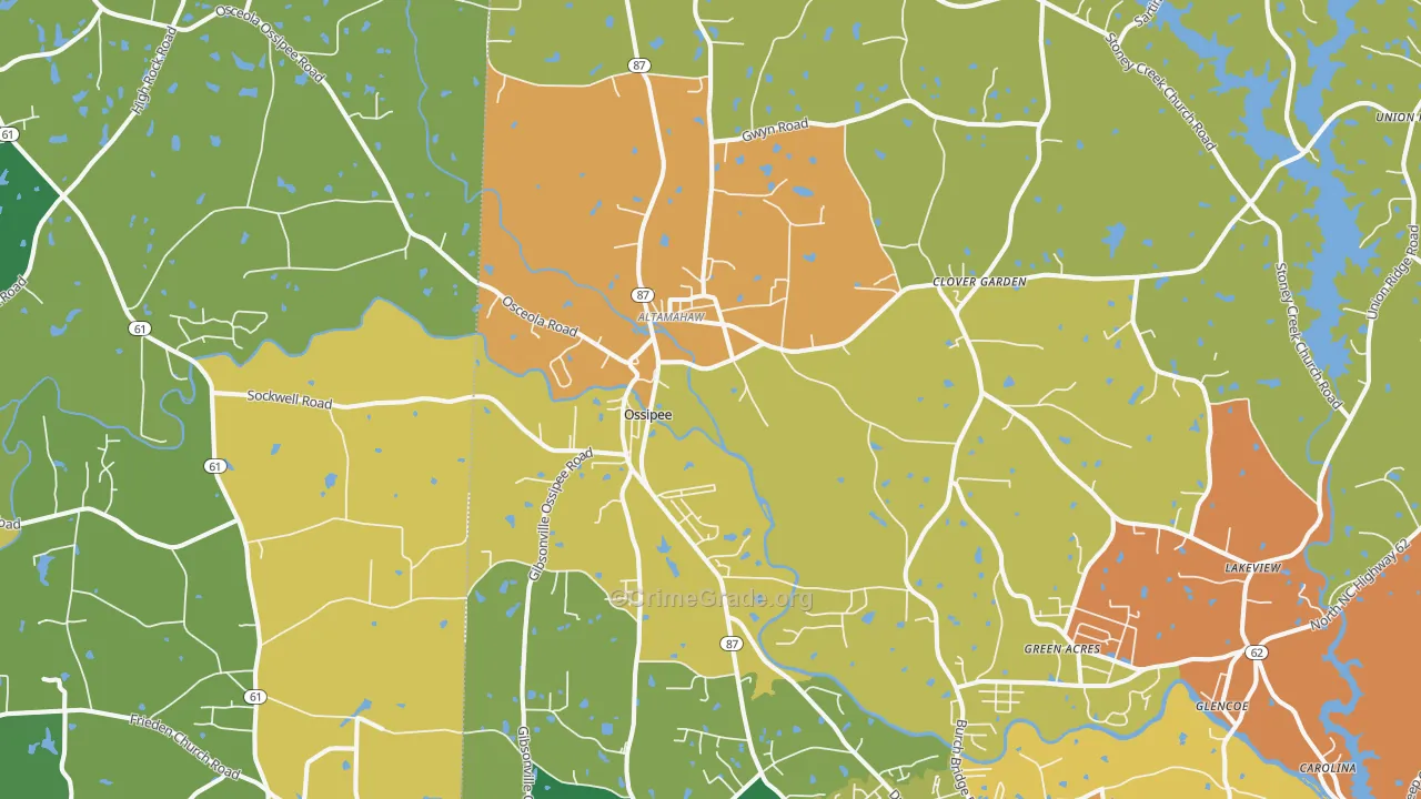 Elon College, NC Map of Burglary Rates