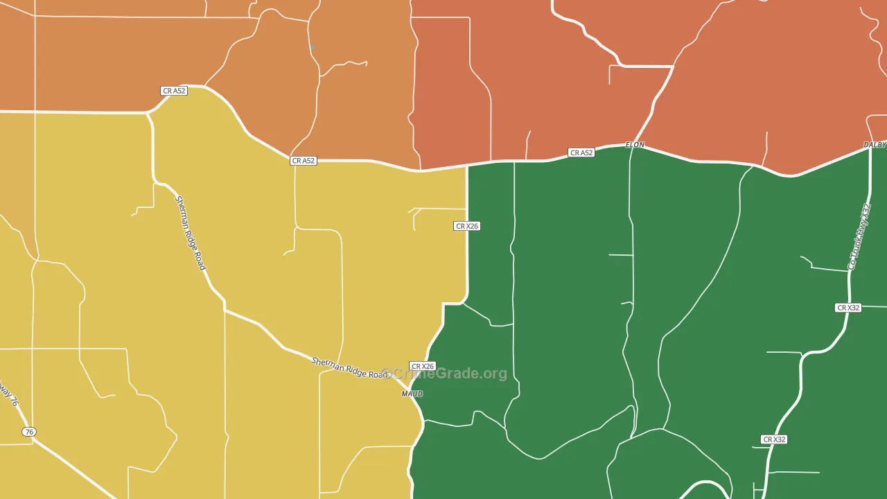Elon, IA Map of Burglary Rates