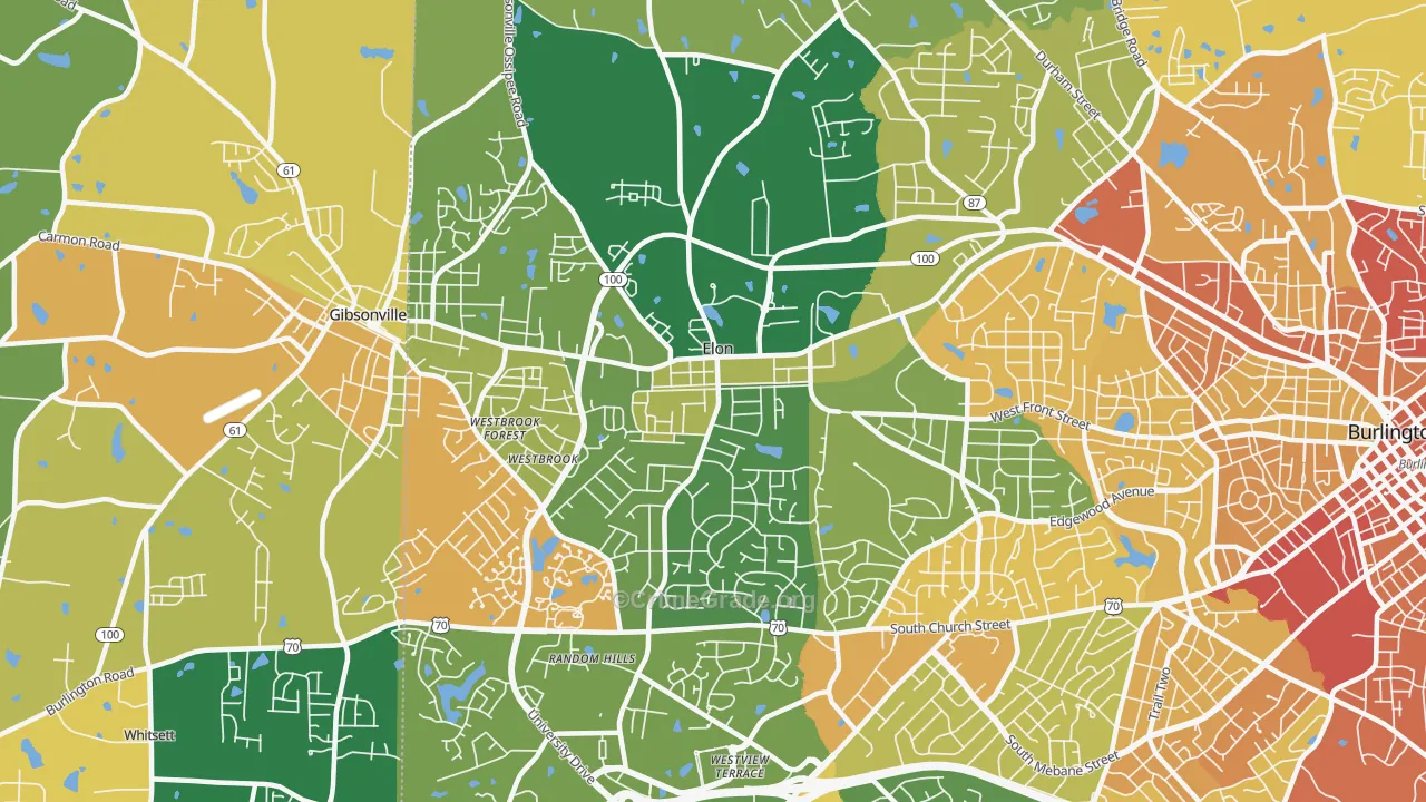 Elon, NC Map of Burglary Rates