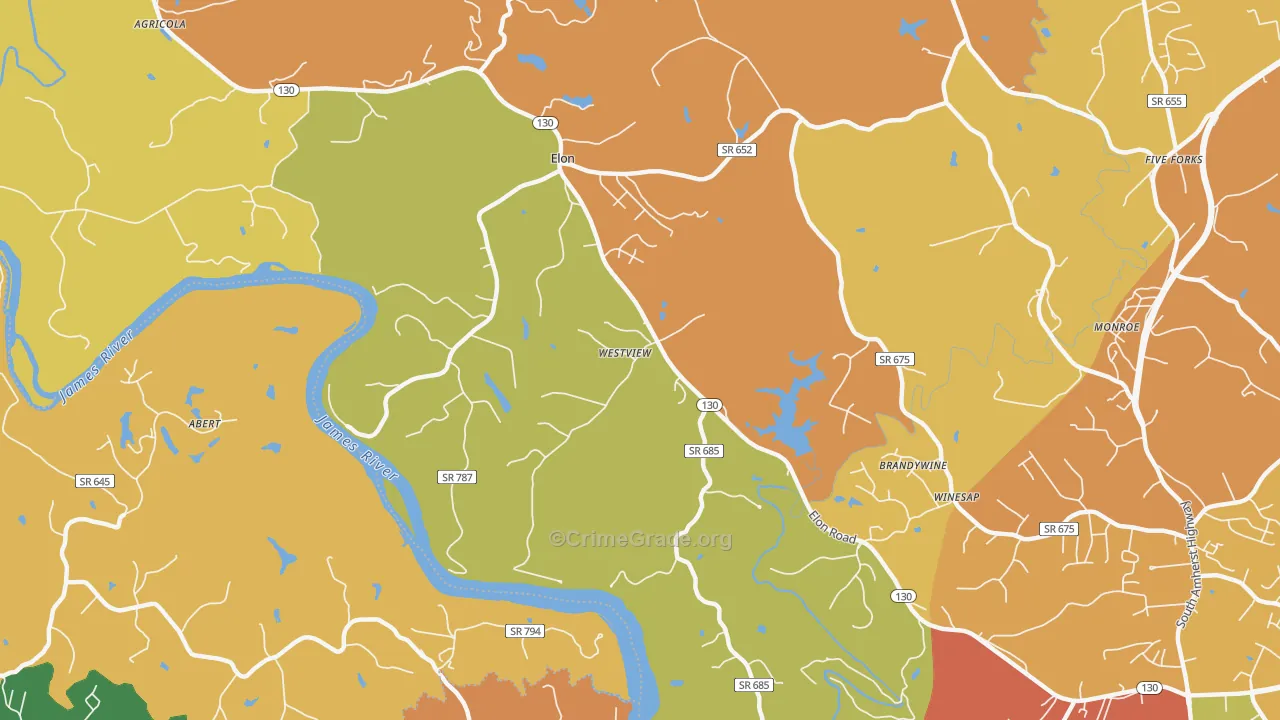Elon, VA Map of Burglary Rates