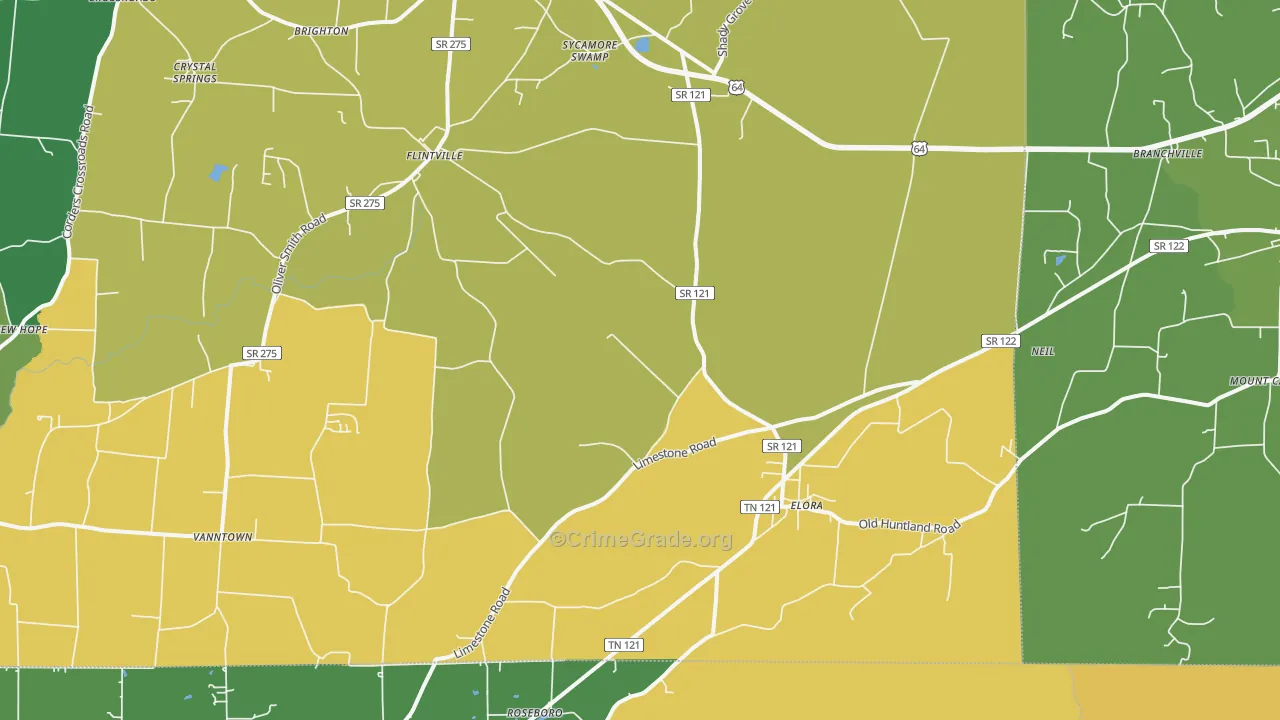 Elora, TN Map of Burglary Rates